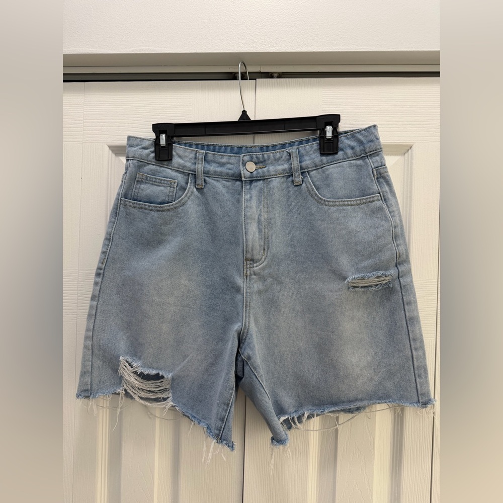Ripped Light Blue Denim Shorts